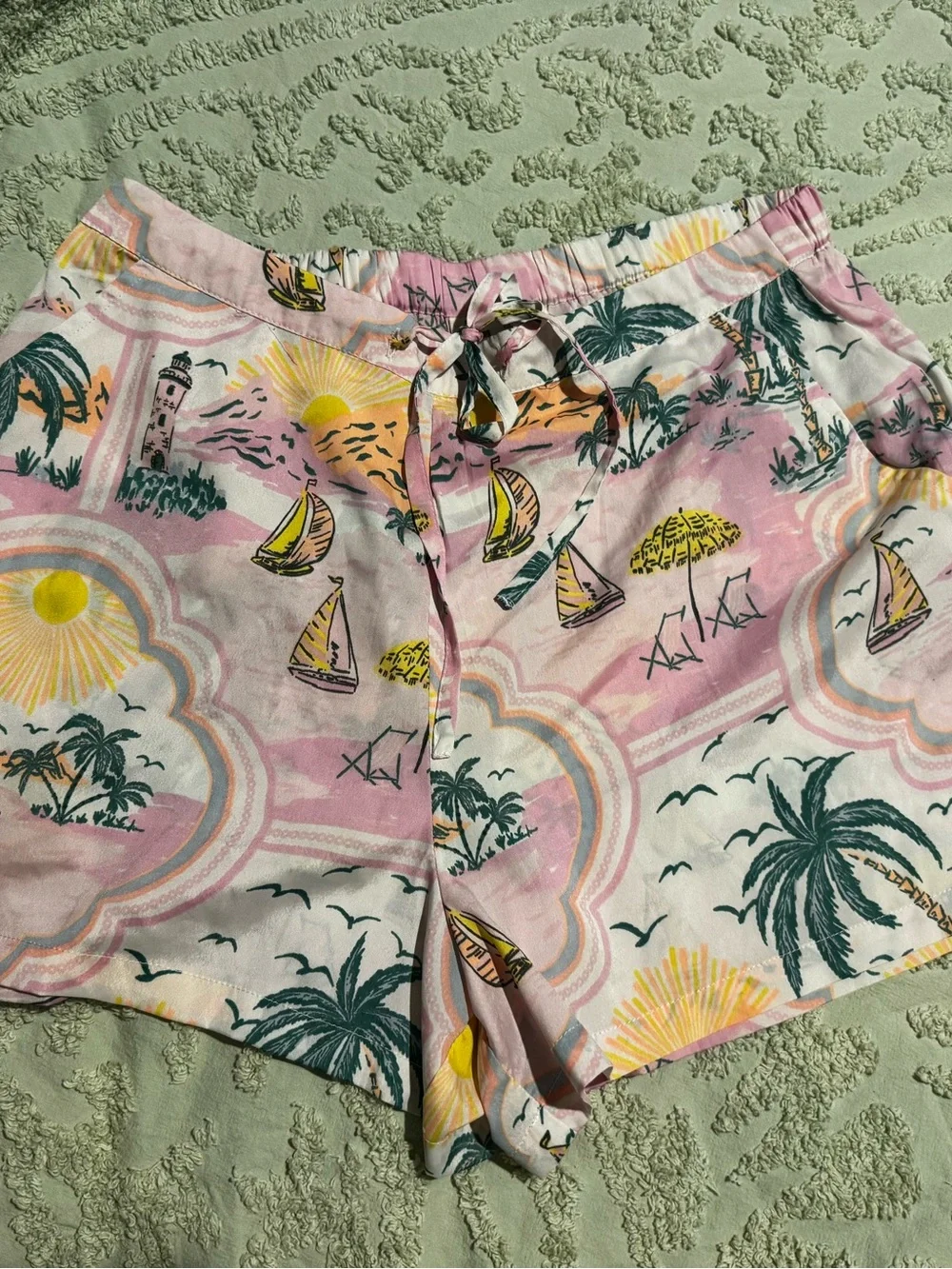 CYNTHIAROWLEY Pastel Tropical Sleepwear Pajama Shorts & Button-Up Top Lounge Set
